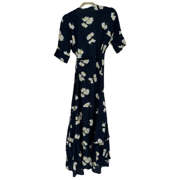 Ganni Silvery Crepe Wrap Dress Size 36 Daisy Floral Print Spring - Picture 8 of 9